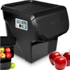 A black storage container for fruits and vegetables is shown with apples in the foreground and a close-up inset of the container filled with apples. Anteprima dell’immagine prodotto