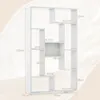A diagram showing the dimensions of a white geometric bookshelf. Podgląd zdjęcia produktu