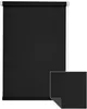 A black roller blind is shown, with a close-up inset of the fabric. Produktbild-Vorschau