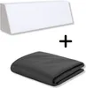 A white wedge-shaped cushion and a folded dark gray fabric are shown against a white background, separated by a plus sign. Podgląd zdjęcia produktu