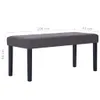A gray upholstered bench with black legs, shown with dimensions indicated. Náhled obrázku produktu