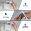 A three-panel image showing the steps for replacing a filter in a refrigerator. The first panel shows a hand pulling out a filter, the second shows a close-up of a hand holding a new filter, and the third shows a hand inserting the new filter. Produktbild-Vorschau