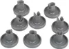 A collection of gray dishwasher basket rollers on a white background. Produktbild-Vorschau