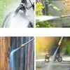 Collage of four images showing a pressure washer being used to clean a bicycle, foliage, a wooden fence, and a machine. Podgląd zdjęcia produktu