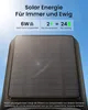 Close-up of a solar panel with marketing text and graphics above it. Produktbild-Vorschau