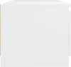 A close-up side view of a white TV cabinet with a thin brown edge. Produktbild-Vorschau