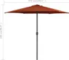 A terracotta patio umbrella with a black pole, shown against a white background with dimensions indicated. Produktbild-Vorschau