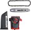 A collection of chainsaw accessories, including a chain, guide bar, and a chain sharpener. Anteprima dell’immagine prodotto