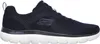 A side view of a navy blue Skechers shoe with a white sole. Produktbild-Vorschau