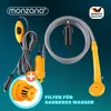 A product image showcasing a camping shower kit with various components laid out against a gradient blue background. Produktbild-Vorschau