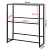 A diagram of a black metal shelving unit with dimensions indicated by red lines and text. Produktbild-Vorschau