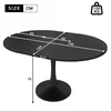 A black oval dining table with dimensions indicated by white lines and numbers. Náhled obrázku produktu