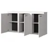 A white and gray sideboard with doors and shelves, shown from a slightly elevated angle against a white background. Náhled obrázku produktu