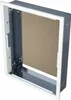 A white-framed metal recessed housing unit with a brown fiberboard backing. Produktbild-Vorschau