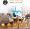 A living room scene with a sofa, coffee table, and chair, featuring a projection alarm clock and decorative elements. Produktbild-Vorschau