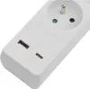 A close-up view of a white electrical adapter with USB ports. Produktbild-Vorschau