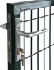 Close-up of a green metal garden gate with a silver handle and lock mechanism. Produktbild-Vorschau