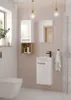 A modern bathroom vanity with a sink and cabinet, a wall-mounted cabinet, a mirror, and a toilet. Náhled obrázku produktu