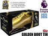 A product shot of a golden boot tin containing trading cards, with promotional text and logos. Podgląd zdjęcia produktu