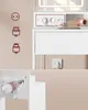 A collage showing a white vanity table with an integrated power strip and a hair dryer. Náhled obrázku produktu