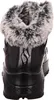 The back view of a black Skechers boot with faux fur trim. Voir les images du produit
