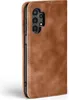 A close-up side view of a brown leather flip phone case for a Samsung Galaxy A13. Produktbild-Vorschau