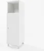 A tall, narrow white cabinet with a door and an open shelf at the top, standing on four short legs against a white background. Produktbild-Vorschau