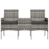A front view of a two-seater outdoor sofa with a central tea table, all made of poly rattan. Produktbild-Vorschau