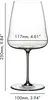 A clear, studio shot of a single wine glass with dimensions indicated by text and lines. Produktbild-Vorschau