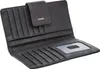 An open black leather wallet with multiple card slots and a clear ID window. Produktbild-Vorschau
