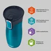 A teal Contigo thermobottle is shown next to marketing icons and text describing its features. Náhľad obrázku produktu