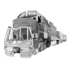 A 3D metal model of a freight train locomotive with four cars, presented against a white background. Voir les images du produit