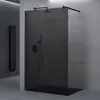 A modern bathroom with a black glass shower wall and black fixtures. Anteprima dell’immagine prodotto