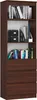 A dark brown wooden bookshelf with three drawers at the bottom, filled with books and office supplies on the shelves. Podgląd zdjęcia produktu