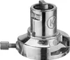 A close-up studio shot of a silver metal adapter for a kitchen machine. Náhľad obrázku produktu