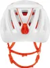 Weißer Petzl Sirocco Helm mit orangen Belüftungsöffnungen und verstellbarem orangen Kinnriemen Podgląd zdjęcia produktu