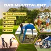 Collage of images showing a blue pop-up pavilion in various settings, including a beach, a picnic, and a market. Voir les images du produit