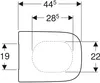 A diagram showing the dimensions of a toilet seat. Produktbild-Vorschau