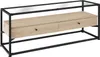 A product shot of a sideboard with a wooden top and drawers, supported by a black metal frame. Produktbild-Vorschau