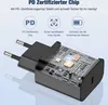 A close-up, transparent view of a black USB-C charger, showcasing its internal circuitry and highlighting its PD certification. Produktbild-Vorschau