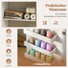 A collage of images showing storage shelves with sewing supplies and text highlighting practical storage. Náhľad obrázku produktu