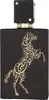 A black perfume bottle with gold Arabic calligraphy in the shape of a horse. Produktbild-Vorschau