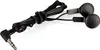 A pair of black earbuds with a coiled black cord and a 3.5mm audio jack. Produktbild-Vorschau