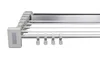 A close-up, side view of a retractable clothes drying rack. Voir les images du produit