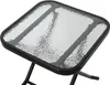A square glass-top table with a black metal frame, shown from a slightly elevated angle against a white background. Produktbild-Vorschau