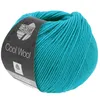 A ball of turquoise yarn with a label. Produktbild-Vorschau