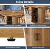 A collage of images showcasing the details of a round dining table, including its tabletop, base design, adjustable feet, and metal handles. Anteprima dell’immagine prodotto