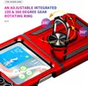 A close-up marketing image of a red phone case with a rotating ring stand. Produktbild-Vorschau