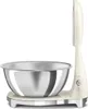 A side view of a cream-colored kitchen scale with a silver bowl on top, set against a white background. Voir les images du produit