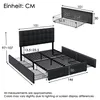 A diagram showing the dimensions of a bed frame with drawers. Produktbild-Vorschau